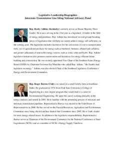 Legislative Leadership Biographies Interstate Transmission Line Siting National Advisory Panel Rep. Rocky Adkins (Kentucky) currently serves as House Majority Floor Leader. He is now serving in his 23rd year as a legisla