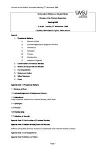 th  Minutes of the Welfare Committee Meeting 17 November 2008 University of Melbourne Student Union Minutes of the Welfare Committee