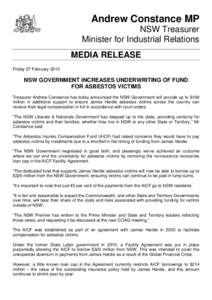 Andrew Constance MP NSW Treasurer Minister for Industrial Relations MEDIA RELEASE Friday 27 February 2015