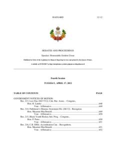 HANSARD[removed]DEBATES AND PROCEEDINGS Speaker: Honourable Gordon Gosse