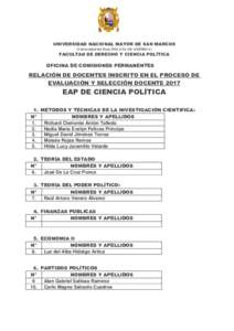 UNIVERSIDAD NACIONAL MAYOR DE SAN MARCOS (Universidad del Perú, DECANA DE AMÉRICA) FACULTAD DE DERECHO Y CIENCIA POLÍTICA  OFICINA DE COMISIONES PERMANENTES