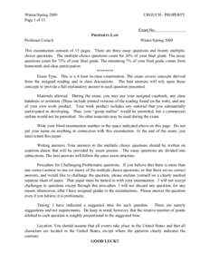 Winter/Spring 2009 Page 1 of 15 CROUCH - PROPERTY  Exam No.