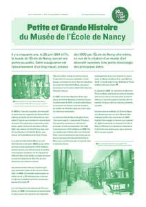 Musée de l’École de Nancy – 36-38, rue du Sergent Blandan – 54000 Nancy		  Petit Journal édité pour les 50 ans du musée Petite et Grande Histoire du Musée de l’École de Nancy