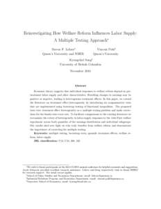 Reinvestigating How Welfare Reform Influences Labor Supply: A Multiple Testing ApproachWe wish to thank participants at the 2014 CLSRN annual conference for helpful comments and suggestions. Jacob Schwartz provided excel