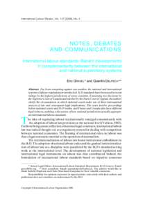 International Labour Review, Vol[removed]), No. 4  NOTES, DEBATES AND COMMUNICATIONS International labour standards: Recent developments in complementarity between the international