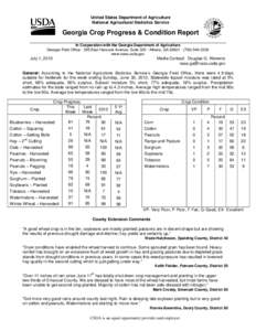 United States Department of Agriculture National Agricultural Statistics Service Georgia Crop Progress & Condition Report In Cooperation with the Georgia Department of Agriculture Georgia Field Office · 355 East Hancock