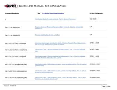 Committee: (B10) - Identification Cards and Related Devices  National Designation Title