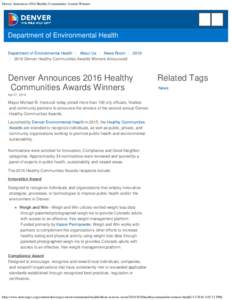 Denver Announces 2016 Healthy Communities Awards Winners