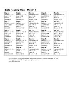 Bible Reading Plan—Month 1 Day 1: Matthew 1:1-17 Acts 1:1-11 Psalm 1 Genesis 1-2