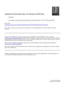 Sephardim in the Nineteenth Century: New Directions and Old Values José Faur Proceedings of the American Academy for Jewish Research, Vol[removed]), pp[removed].