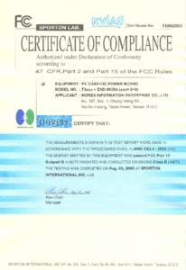 FCC TEST REPORT  Report No. : FD662903 FCC TEST REPORT Authorized under Declaration of Conformity