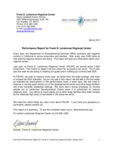 Frank D. Lanterman Regional Center 2011 Year End Performance Report