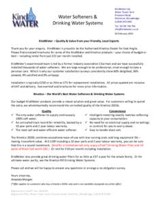Water Softeners & Drinking Water Systems KindWater Ltd, Water Tower Yard Presmere Road