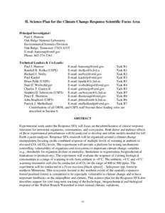 II. Science Plan for the Climate Change Response Scientific Focus Area Principal Investigator: Paul J. Hanson Oak Ridge National Laboratory Environmental Sciences Division Oak Ridge, Tennessee[removed]