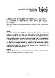 British Journal of Community Justice ©2013 Sheffield Hallam University, Sheffield ISSN[removed]Vol[removed]): [removed]INTEGRATED OFFENDER MANAGEMENT: ASSESSING