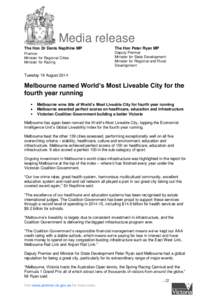 Media release The Hon Dr Denis Napthine MP The Hon Peter Ryan MP  Premier