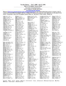 Nevada Noticer ~ Jan 2, 1890 – Feb 12, 1891 Index to Newspaper Abstract Book --------------------------------------------------------------------------------------------------------------------------------------------------------------------------------------------------------------------------------------------------------------------------