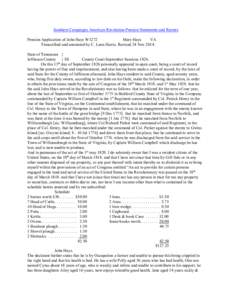 Southern Campaigns American Revolution Pension Statements and Rosters Pension Application of John Hays W1272 Mary Hays VA Transcribed and annotated by C. Leon Harris. Revised 24 Nov[removed]State of Tennessee }