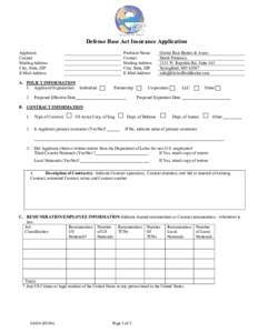 Defense Base Act Insurance Application Applicant Contact Mailing Address City, State, ZIP E-Mail Address