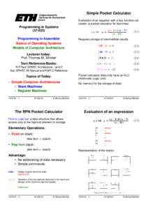 Eidgenössische Technische Hochschule Zürich Simple Pocket Calculator Evaluation of an equation with a four function calculator (a pocket calculator for dummies)