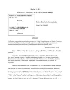 Slip Op[removed]UNITED STATES COURT OF INTERNATIONAL TRADE NATIONAL FISHERIES INSTITUTE, INC., ET AL., Plaintiffs, Before: Timothy C. Stanceu, Judge