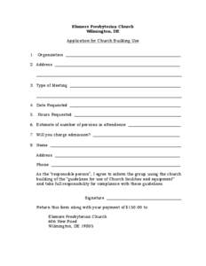 Elsmere Presbyterian Church Wilmington, DE Application for Church Building Use