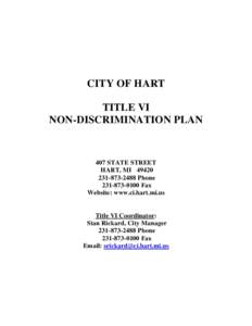 CITY OF HART TITLE VI NON-DISCRIMINATION PLAN 407 STATE STREET HART, MI 49420