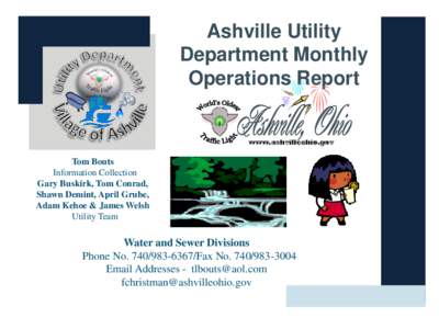 Ashville Utility Department Monthly Operations Report World’s Oldest Traffic Light  www.ashvilleohio.gov