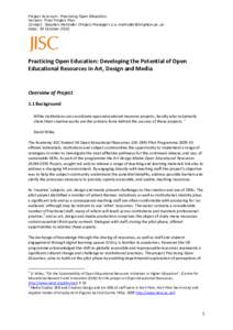 Project Acronym: Practising Open Education Version: Final Project Plan Contact: Stephen Mallinder (Project Manager) [removed] Date: 30 October[removed]Practicing Open Education: Developing the Potential 