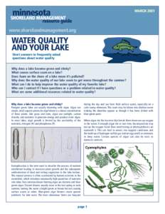 MARCH[removed]www.shorelandmanagement.org WATER QUALITY AND YOUR LAKE