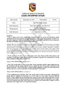 California State Fire Marshal  CODE INTERPRETATION Date Issued  December 16, 2014