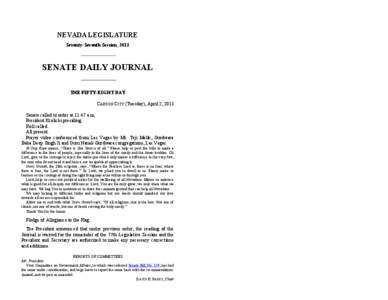 77th[removed]Session Journal - (Tuesday), April 2, [removed]SENATE DAILY JOURNAL		THE FIFTY-EIGHT DAY