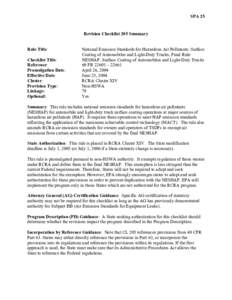 Air pollution / United States Environmental Protection Agency / Air dispersion modeling / Pollutant / Toxicology / National Emissions Standards for Hazardous Air Pollutants / Title 40 of the Code of Federal Regulations / Emission standards / Pollution / Environment