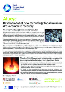 Alucyc Development of new technology for aluminium dross complete recovery