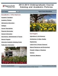 Undergraduate Catalog Publication Information