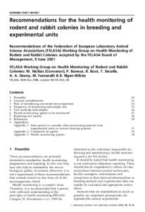 WORKING PARTY REPORT  Recommendations for the health monitoring of rodent and rabbit colonies in breeding and experimental units Recommendations of the Federation of European Laboratory Animal