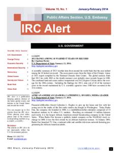 Volume 15, No. 1  January-February 2014 Public Affairs Section, U.S. Embassy