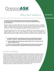 OregonASK STATEWIDE AFTERSCHOOL NETWORK  Afterschool Workforce