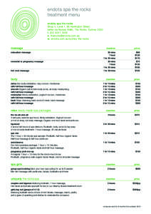 endota spa the rocks treatment menu endota spa the rocks Shop 5, Level 1, 66 Harrington Street, (enter via Nurses Walk), The Rocks, Sydney 2000 t