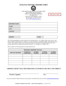 NUISANCE MONTHLY REPORT FORM