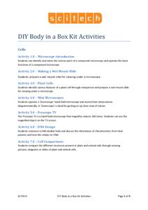 DIY Body in a Box Kit Activities Cells Activity 1.0 – Microscope Introduction Students can identify and name the various parts of a compound microscope and operate the basic functions of a compound microscope.