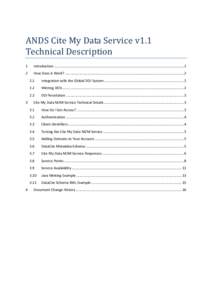 ANDS Cite My Data Service v1.1 Technical Description 1 Introduction .................................................................................................................................... 2