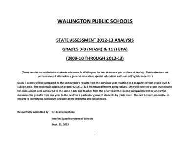 WALLINGTON PUBLIC SCHOOLS STATE ASSESSMENT[removed]ANALYSIS GRADES 3-8 (NJASK) & 11 (HSPA[removed]THROUGH[removed]These results do not include students who were in Wallington for less than one year at time of testing