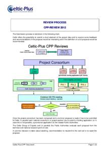 REVIEW PROCESS CPP-REVIEW 2012 The Submission process is laid down in the following chart. Celtic offers the possibility to submit a short abstract of the project idea and to receive some feedback and recommendations if 