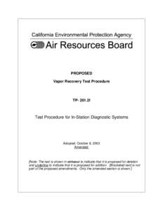 PROPOSED Vapor Recovery Test Procedure TP- 201.2I  Test Procedure for In-Station Diagnostic Systems