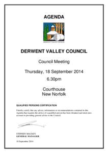 AGENDA  DERWENT VALLEY COUNCIL Council Meeting Thursday, 18 September30pm