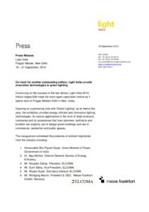 18 SeptemberPress Release Light India Pragati Maidan, New Delhi 18 – 21 September, 2014
