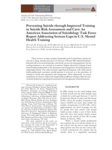 Preventing Suicide through Improved Training in Suicide Risk Assessment and Care: An American Association of Suicidology Task Force Report Addressing Serious Gaps in U.S. Mental Health Training