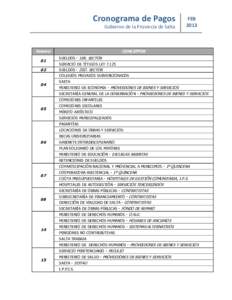 Cronograma de Pagos Gobierno de la Provincia de Salta Febrero 01 02