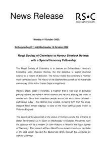 News Release Monday 14 October 2002: